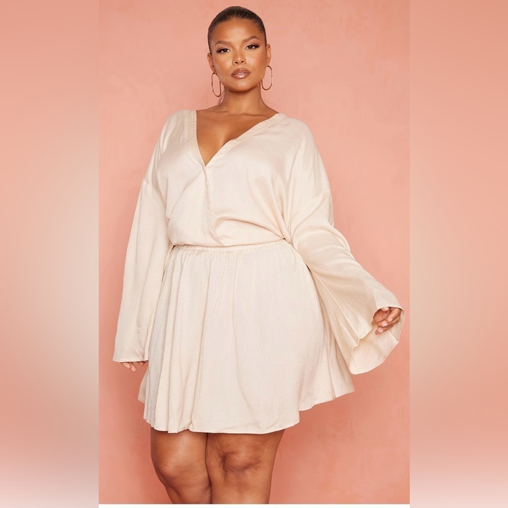 Pretty Little Thing Linen Plunge Blouse Skirt Co-ord Matching Set Plus Size 26W